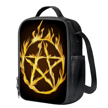 Flaming Pentagram Symbol Print Crossbody Lunch Bag