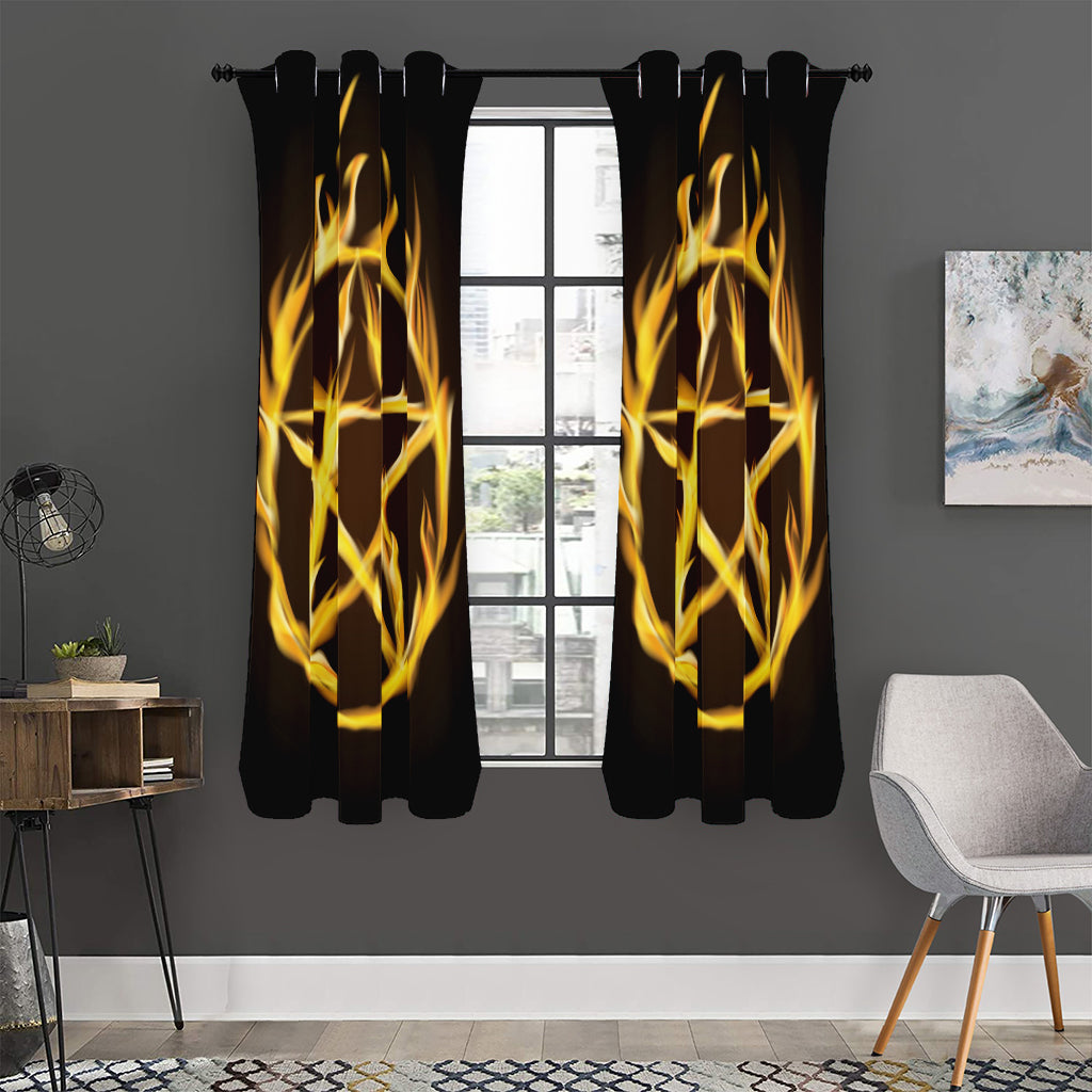Flaming Pentagram Symbol Print Curtain