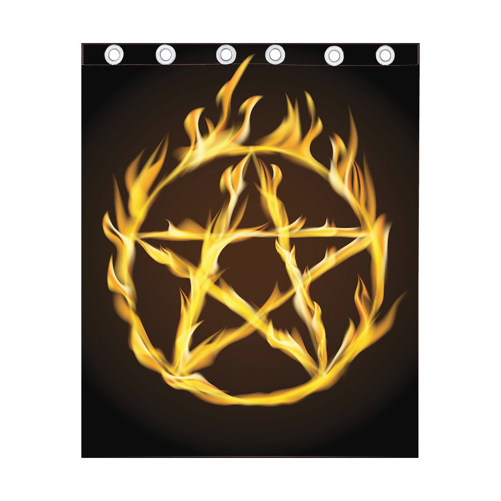 Flaming Pentagram Symbol Print Curtain