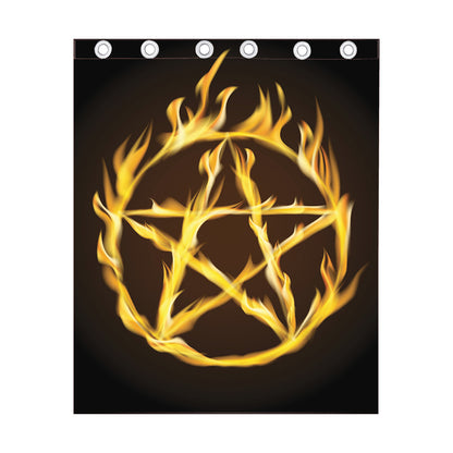 Flaming Pentagram Symbol Print Curtain