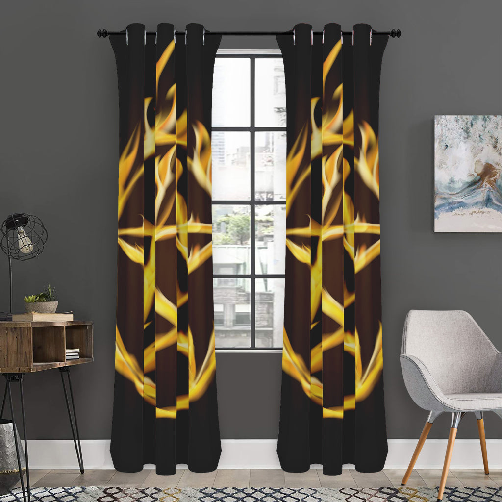 Flaming Pentagram Symbol Print Curtain