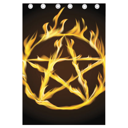 Flaming Pentagram Symbol Print Curtain