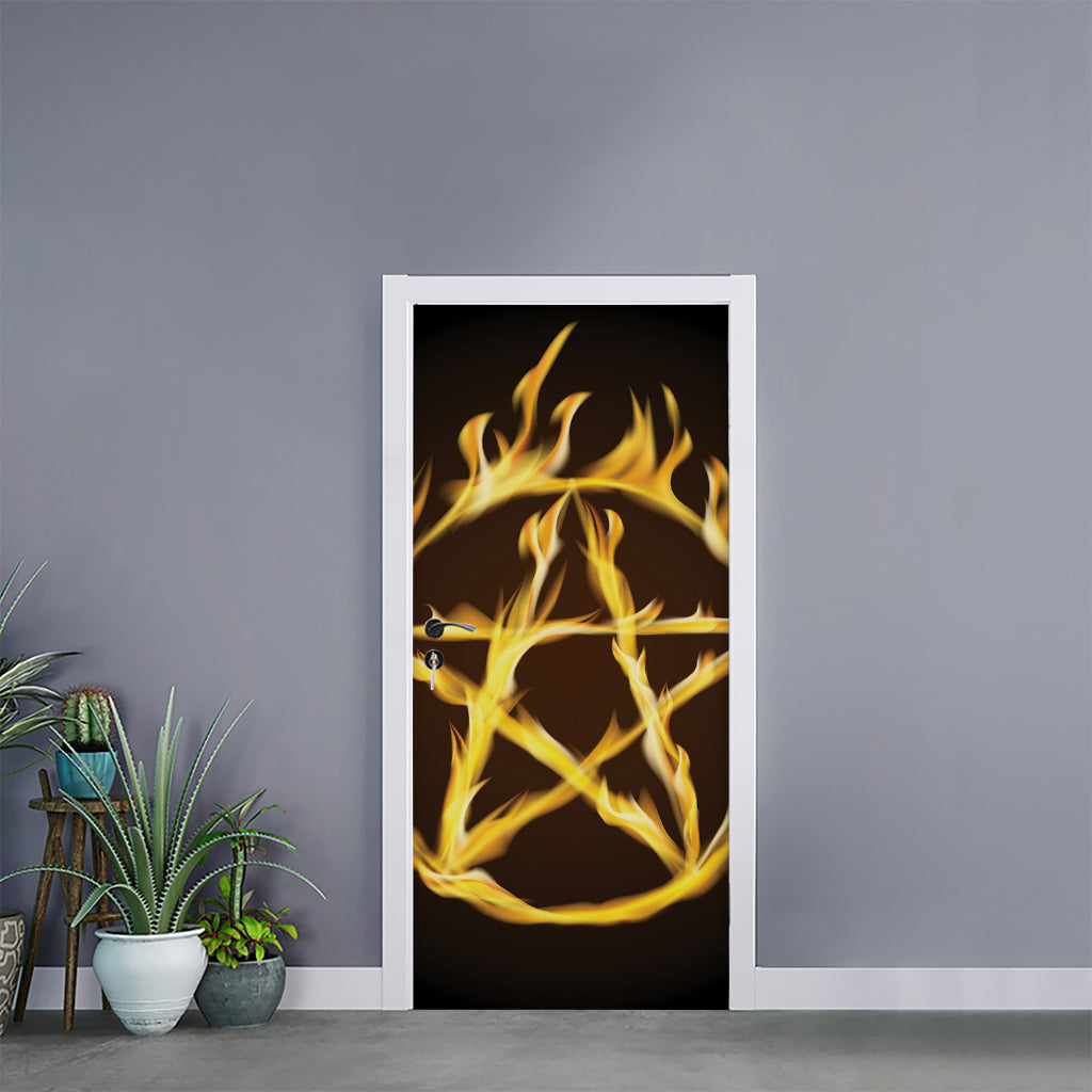 Flaming Pentagram Symbol Print Door Sticker