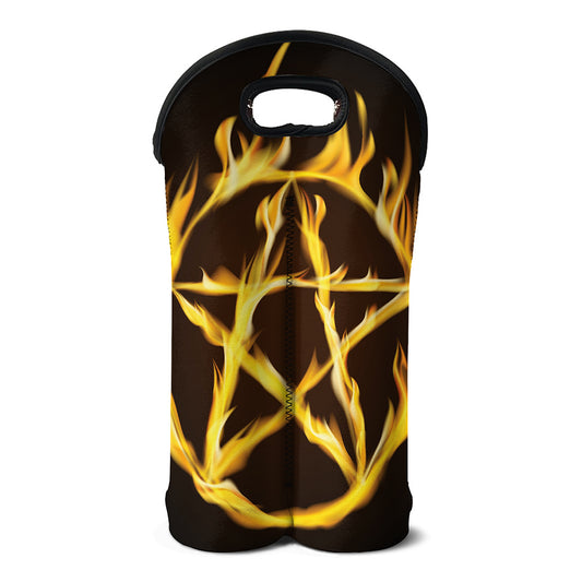 Flaming Pentagram Symbol Print Double Neoprene Wine Tote