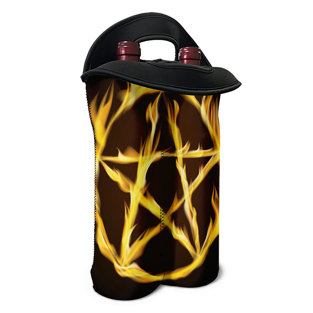 Flaming Pentagram Symbol Print Double Neoprene Wine Tote