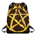 Flaming Pentagram Symbol Print Drawstring Backpack
