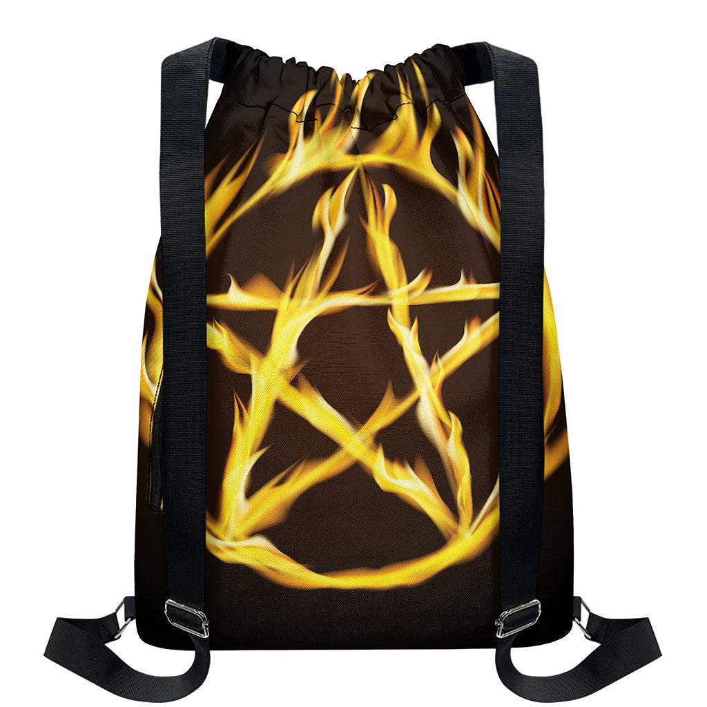 Flaming Pentagram Symbol Print Drawstring Backpack