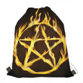 Flaming Pentagram Symbol Print Drawstring Bag