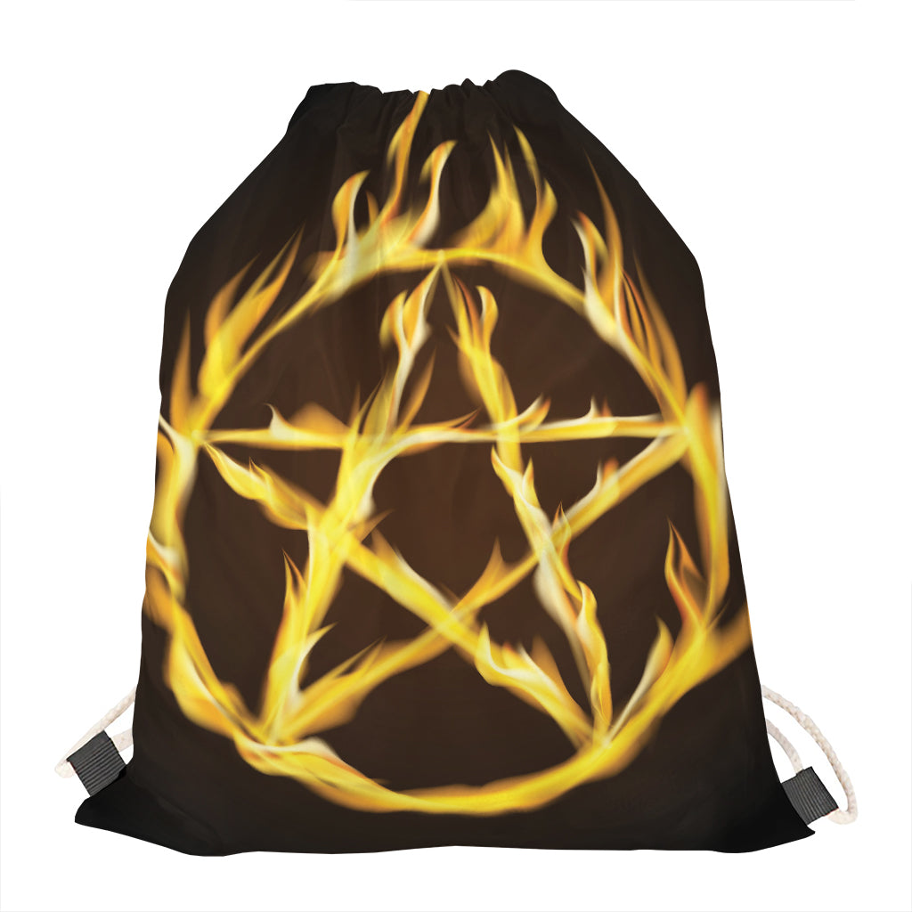 Flaming Pentagram Symbol Print Drawstring Bag