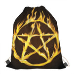 Flaming Pentagram Symbol Print Drawstring Bag