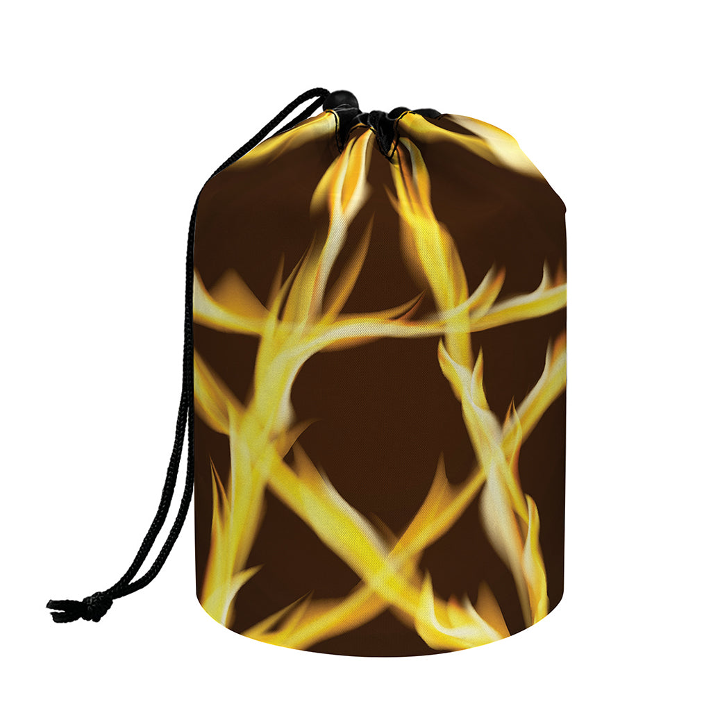 Flaming Pentagram Symbol Print Drawstring Makeup Bag