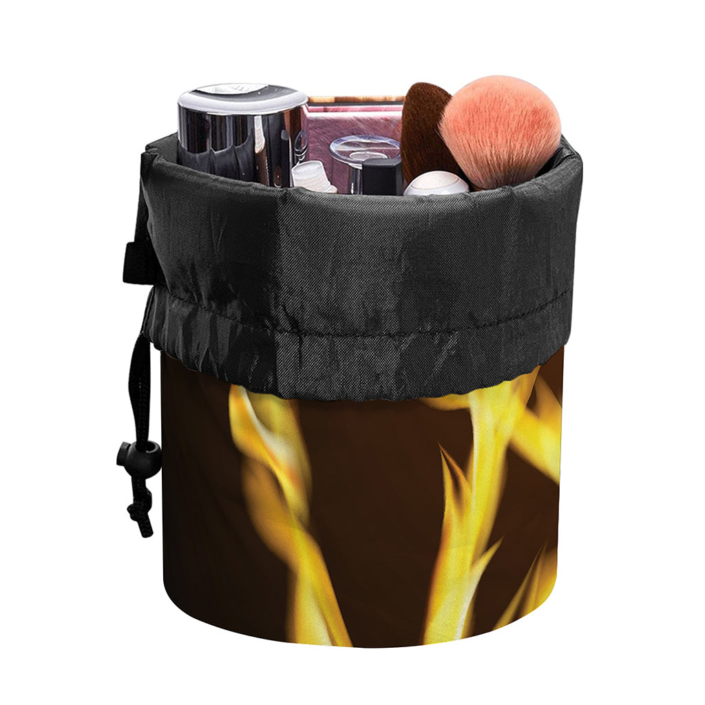 Flaming Pentagram Symbol Print Drawstring Makeup Bag