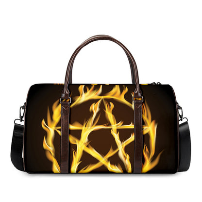 Flaming Pentagram Symbol Print Duffle Bag