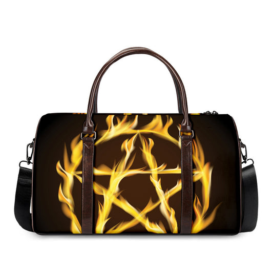 Flaming Pentagram Symbol Print Duffle Bag