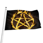 Flaming Pentagram Symbol Print Flag