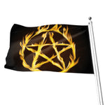 Flaming Pentagram Symbol Print Flag