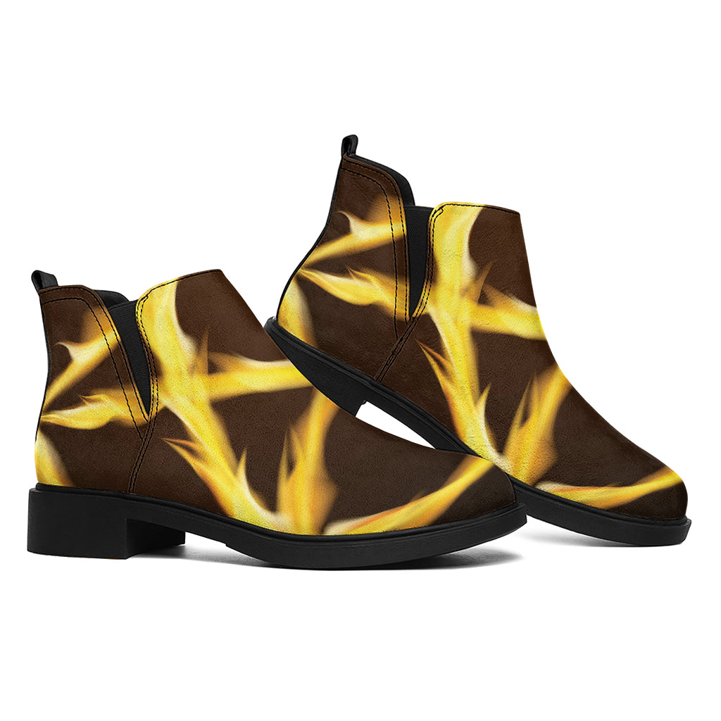 Flaming Pentagram Symbol Print Flat Ankle Boots