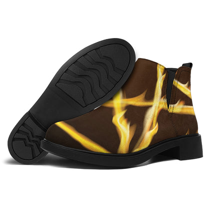 Flaming Pentagram Symbol Print Flat Ankle Boots
