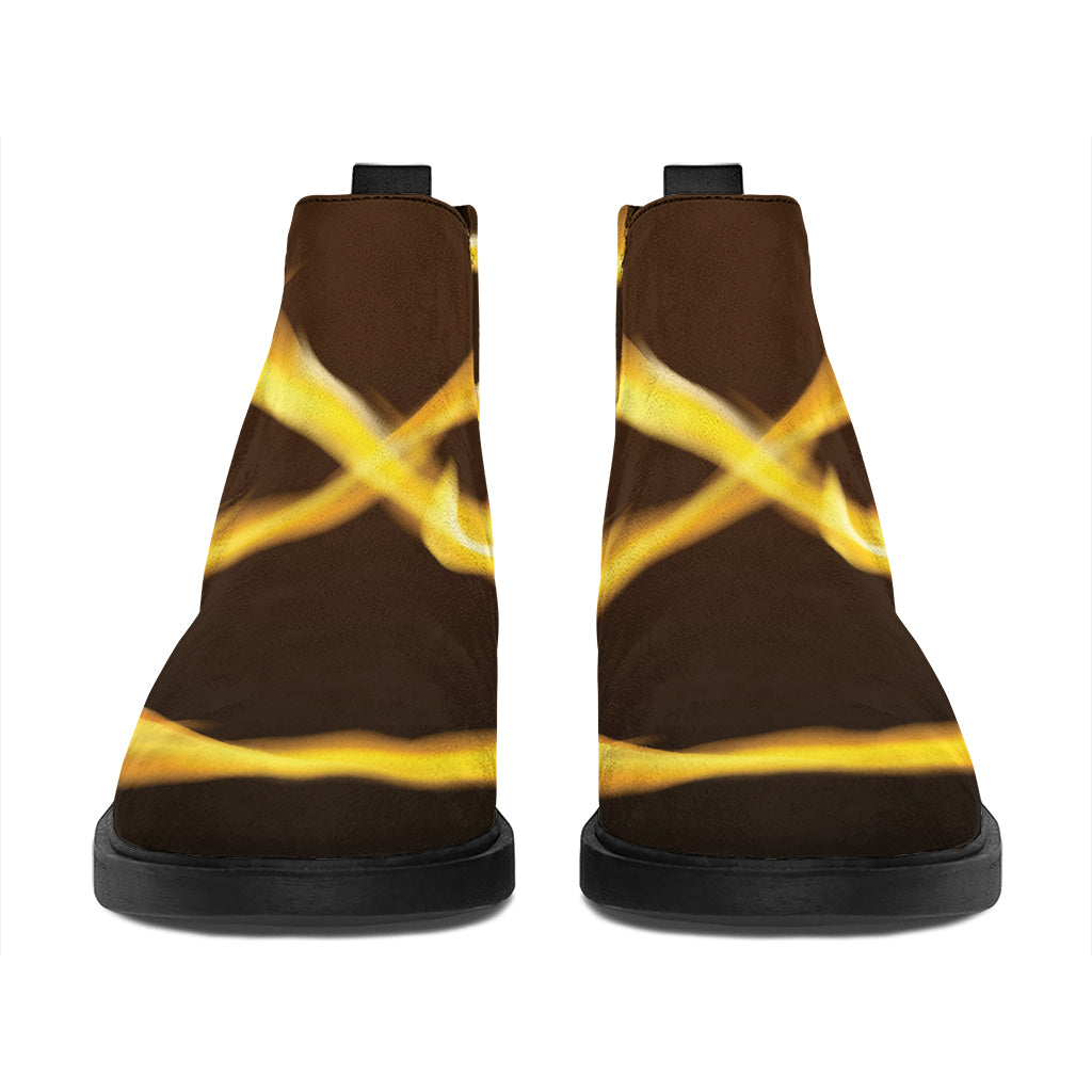 Flaming Pentagram Symbol Print Flat Ankle Boots