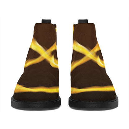 Flaming Pentagram Symbol Print Flat Ankle Boots