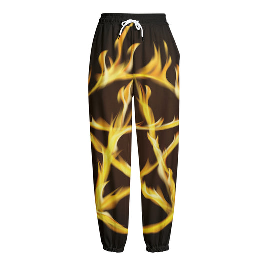 Flaming Pentagram Symbol Print Fleece Lined Knit Pants