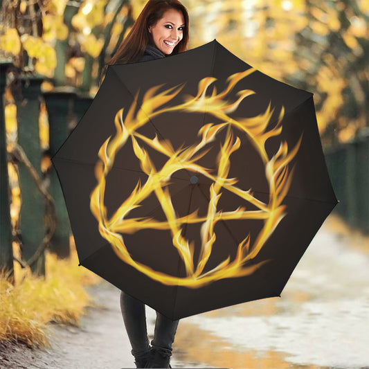 Flaming Pentagram Symbol Print Foldable Umbrella