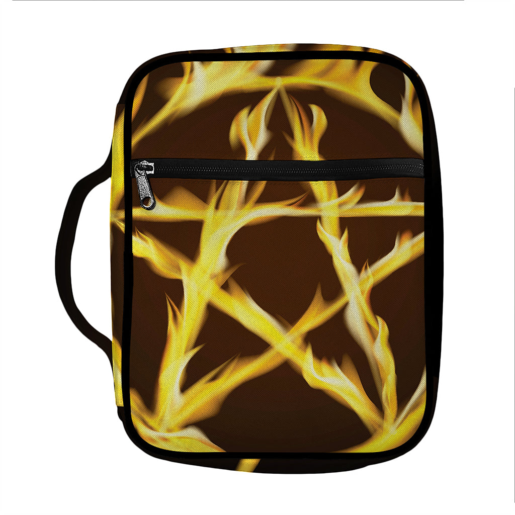 Flaming Pentagram Symbol Print Front Pocket Bible Bag