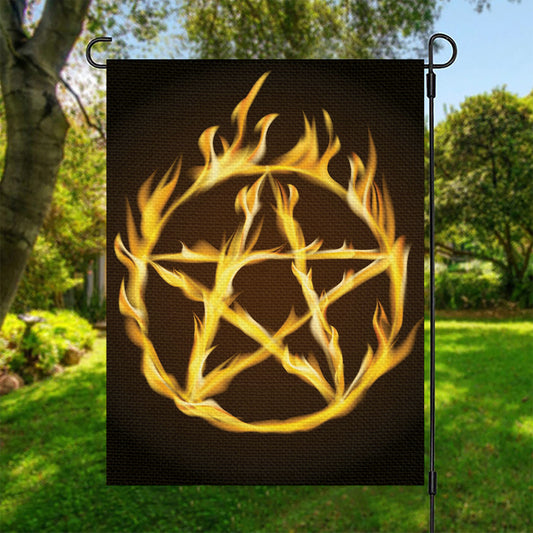Flaming Pentagram Symbol Print Garden Flag