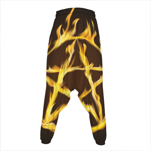 Flaming Pentagram Symbol Print Hammer Pants