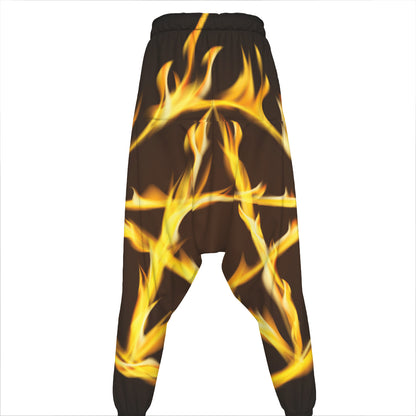 Flaming Pentagram Symbol Print Hammer Pants