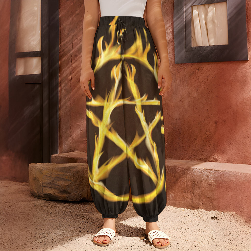 Flaming Pentagram Symbol Print Harem Pants