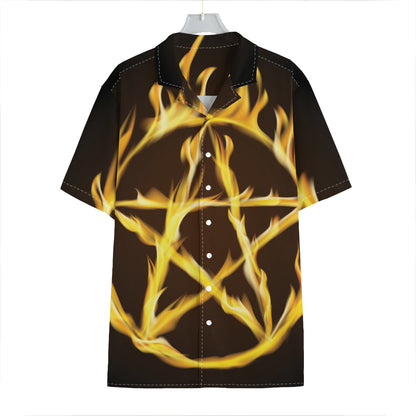 Flaming Pentagram Symbol Print Hawaiian Shirt
