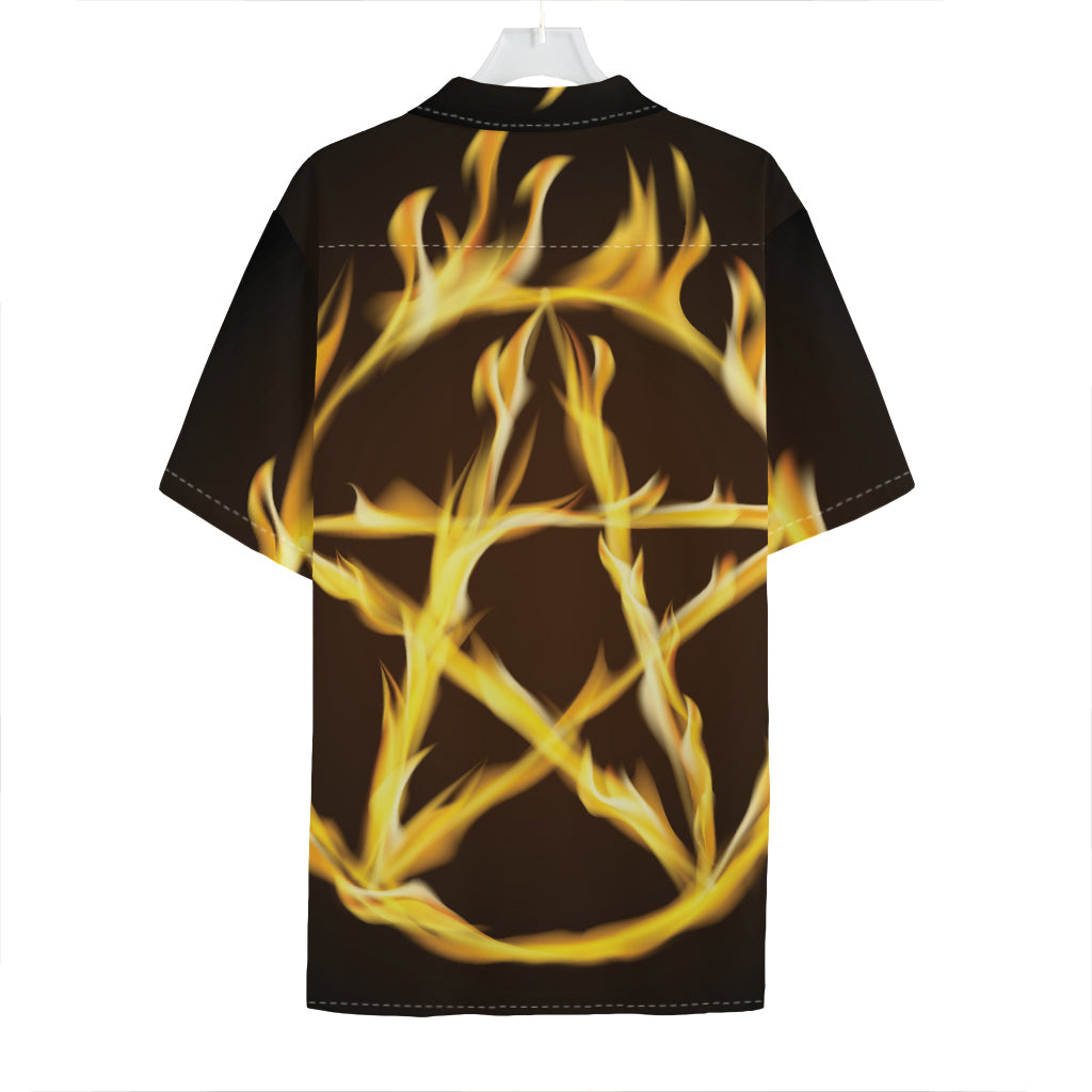Flaming Pentagram Symbol Print Hawaiian Shirt