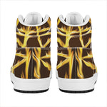 Flaming Pentagram Symbol Print High Top Leather Sneakers