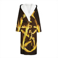 Flaming Pentagram Symbol Print Hooded Bathrobe