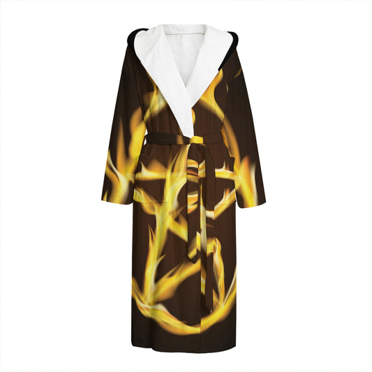 Flaming Pentagram Symbol Print Hooded Bathrobe