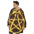 Flaming Pentagram Symbol Print Hoodie Blanket