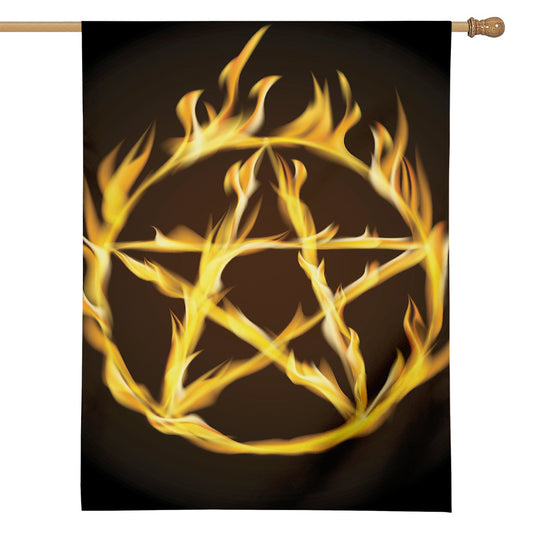 Flaming Pentagram Symbol Print House Flag