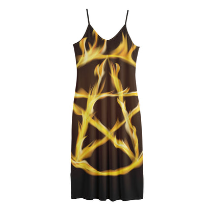 Flaming Pentagram Symbol Print Jersey Midi Cami Dress