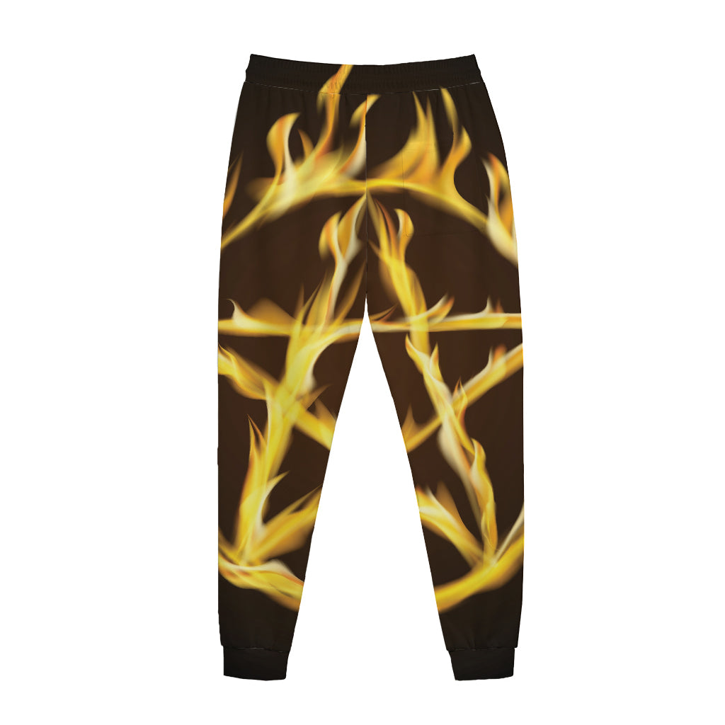 Flaming Pentagram Symbol Print Jogger Pants