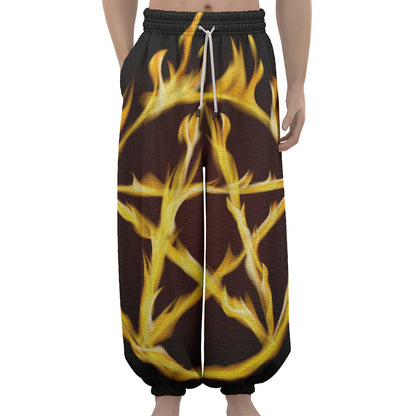 Flaming Pentagram Symbol Print Lantern Pants