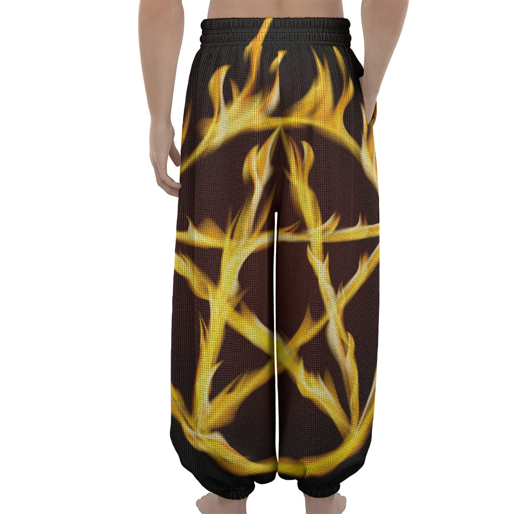 Flaming Pentagram Symbol Print Lantern Pants