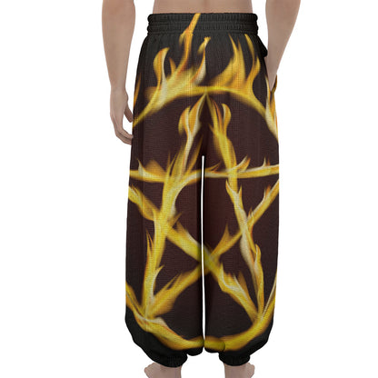Flaming Pentagram Symbol Print Lantern Pants