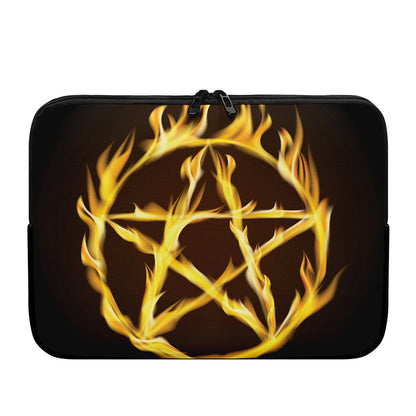Flaming Pentagram Symbol Print Laptop Sleeve