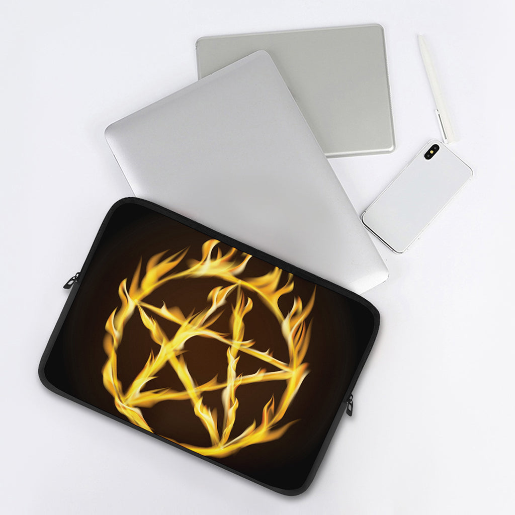 Flaming Pentagram Symbol Print Laptop Sleeve