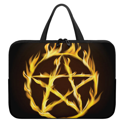 Flaming Pentagram Symbol Print Laptop Sleeve With Handle