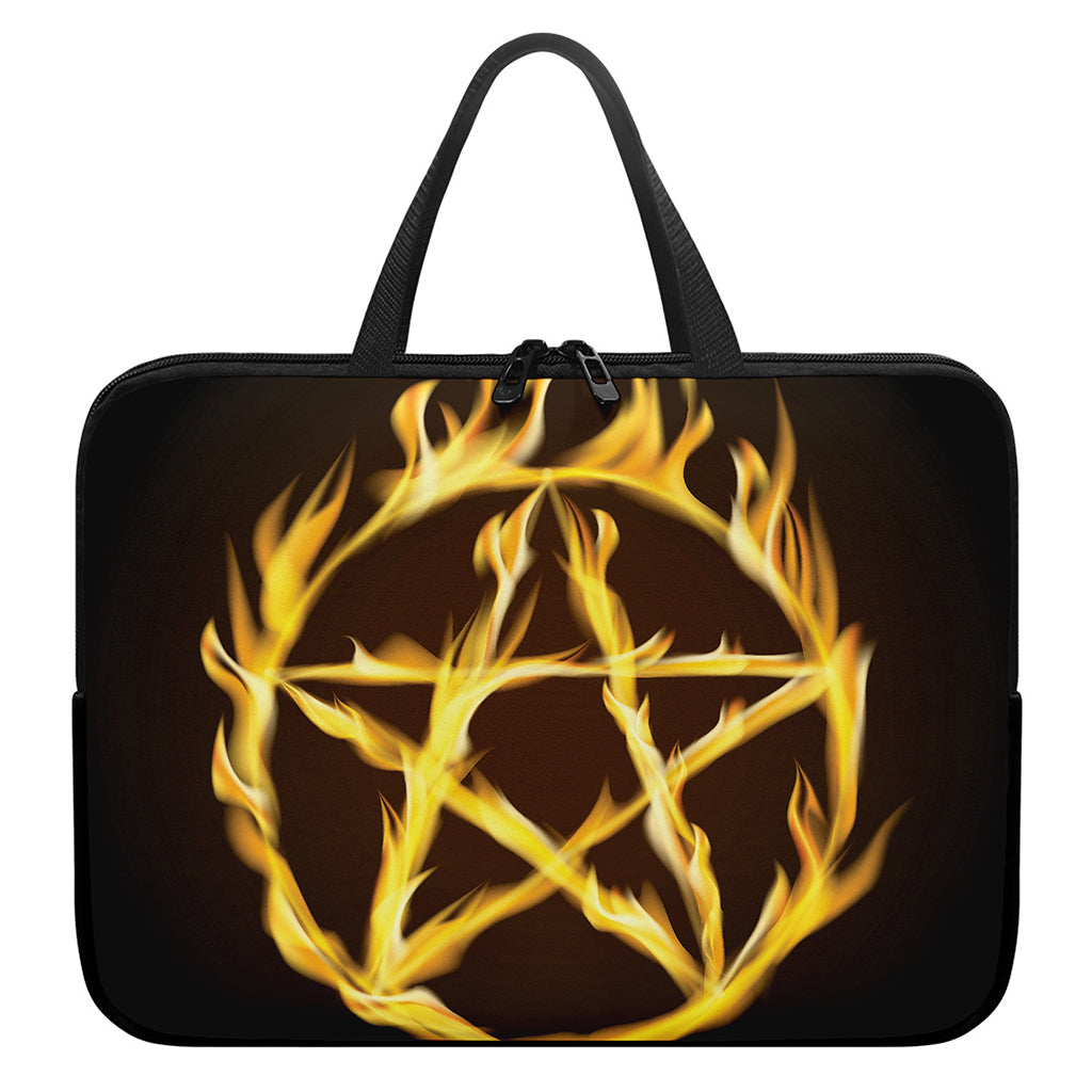 Flaming Pentagram Symbol Print Laptop Sleeve With Handle