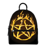 Flaming Pentagram Symbol Print Leather Backpack