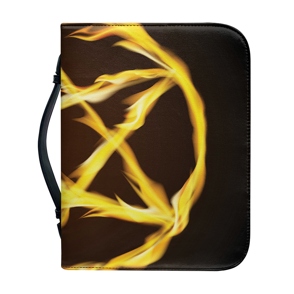 Flaming Pentagram Symbol Print Leather Bible Cover