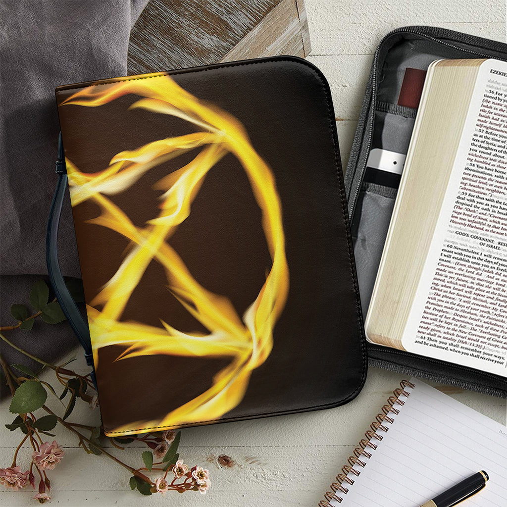 Flaming Pentagram Symbol Print Leather Bible Cover